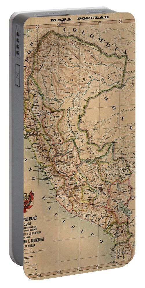Antique Map Of Peru Portable Battery Charger featuring the drawing Antique Maps - Old Cartographic maps - Antique Map of Peru, South America, 1913 by Studio Grafiikka