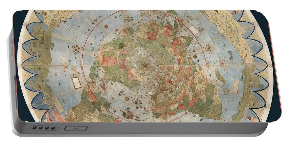 Flat Earth Map Portable Battery Charger featuring the drawing Antique Maps - Old Cartographic maps - Flat Earth Map - Map of the World by Studio Grafiikka