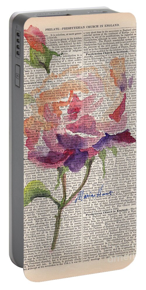 Antique Paper Portable Battery Charger featuring the painting Antique Rose On Antique Paper by Maria Hunt