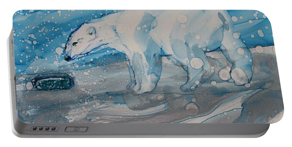 Polar Bear Portable Battery Charger featuring the painting Anybody Home? by Ruth Kamenev