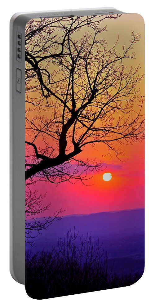 Appalachain Mountains Portable Battery Charger featuring the photograph Appalachian Sunset Tree Silhouette #2 by The James Roney Collection