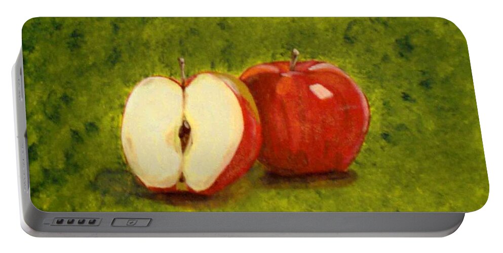 Apple Portable Battery Charger featuring the painting Apple and a Half by Nancy Sisco