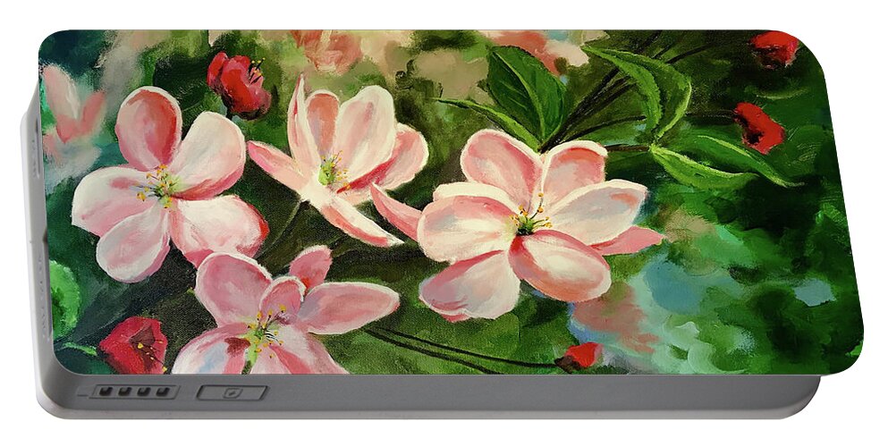 Apples Portable Battery Charger featuring the painting Apple Blossoms by Alan Lakin