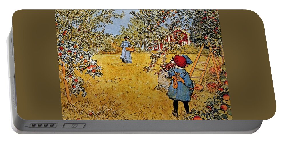 Carl Larsson Apple Orchard Portable Battery Charger featuring the painting Apple by MotionAge Designs