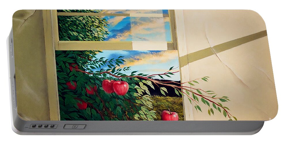Apple Portable Battery Charger featuring the painting Apple tree overflowing by Christopher Shellhammer