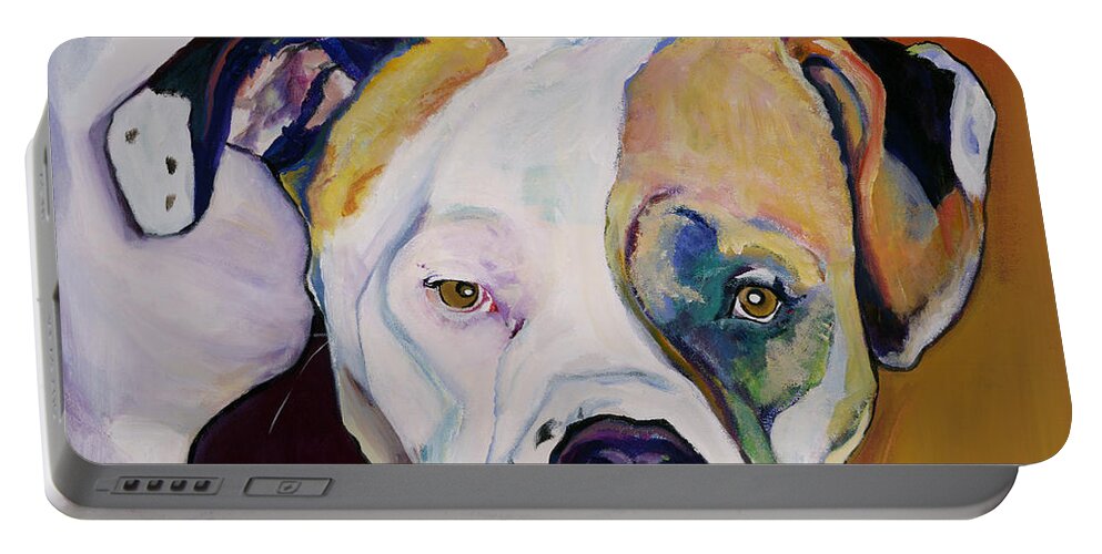 Pet Portraits Portable Battery Charger featuring the painting Apprehension by Pat Saunders-White