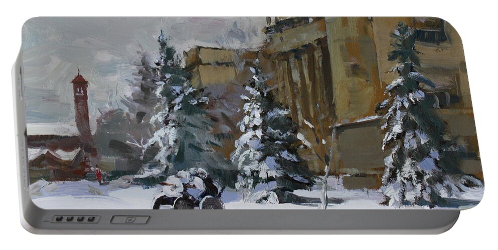 April Snow Portable Battery Charger featuring the painting April Snow by the NACC by Ylli Haruni