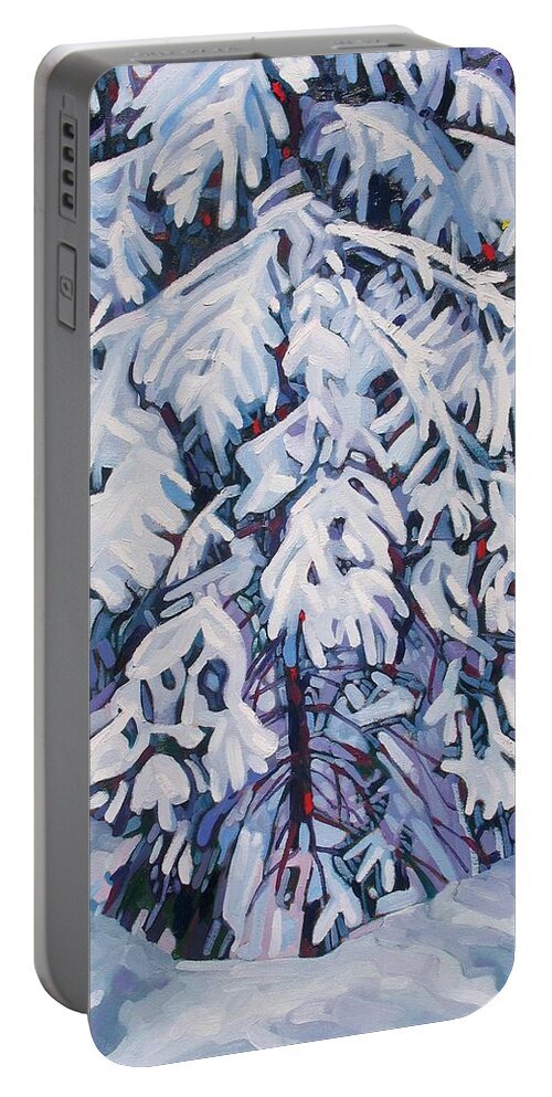 Spruce Portable Battery Charger featuring the painting April Snow by Phil Chadwick