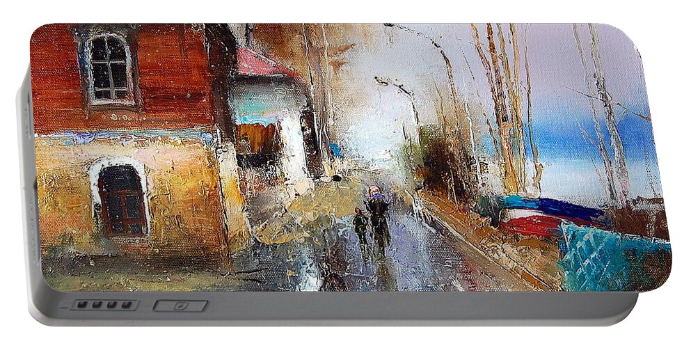 Russian Artists New Wave Portable Battery Charger featuring the painting April. The River Volga by Igor Medvedev
