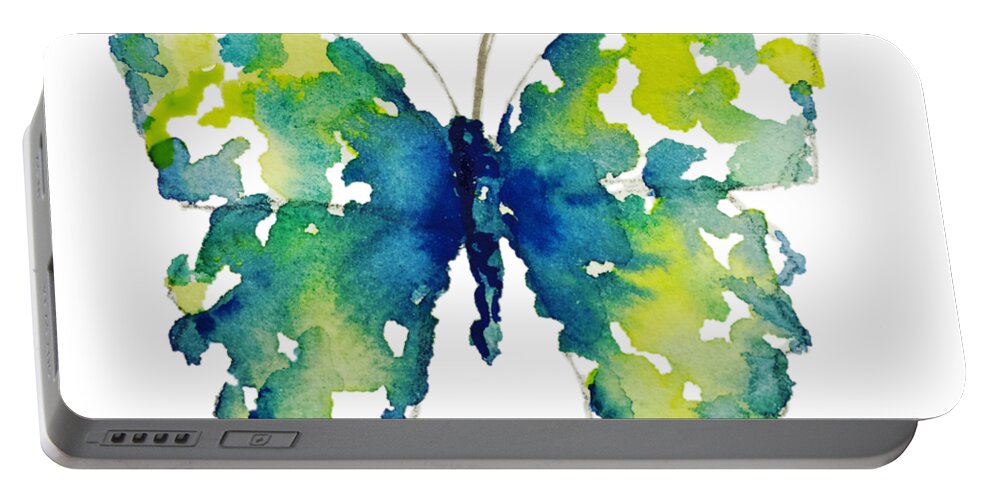 Butterfly Portable Battery Charger featuring the painting Aqua watercolor butterfly Liana Yarckin by Liana Yarckin