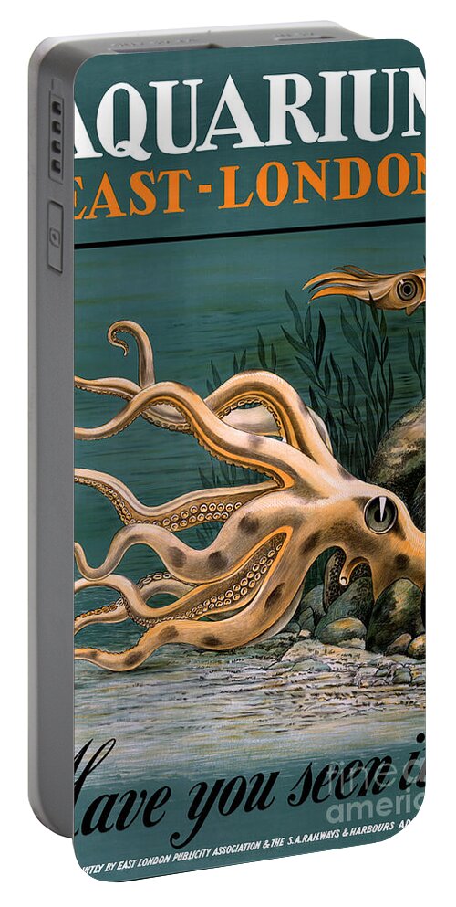 Octopus Portable Battery Charger featuring the painting Aquarium Octopus Vintage Poster Restored by Vintage Treasure