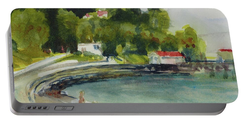San Francisco Portable Battery Charger featuring the painting Aquatic Park #1 by Karen Coggeshall