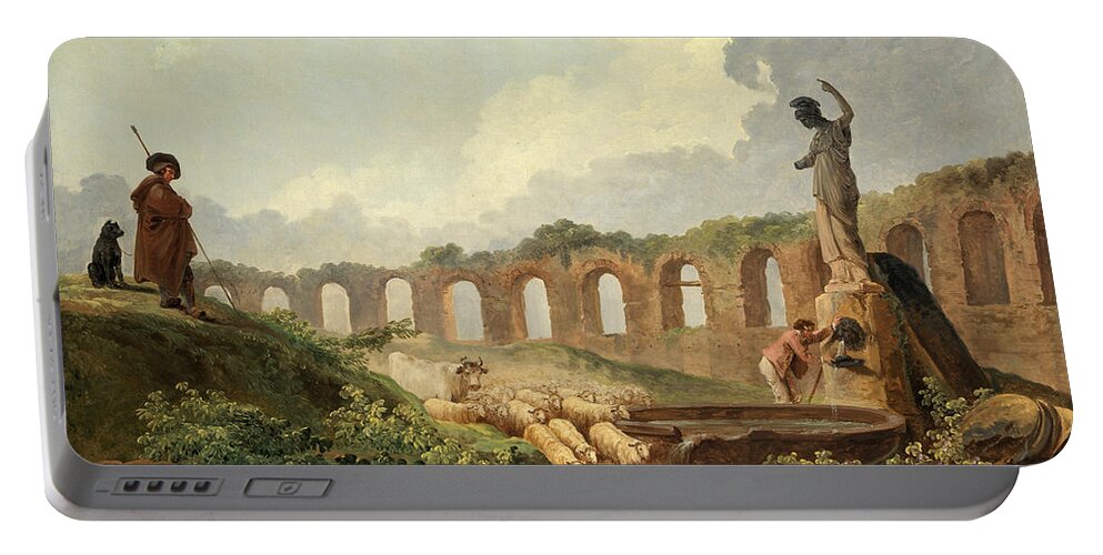 Hubert Robert Portable Battery Charger featuring the painting Aqueduct in Ruins by Hubert Robert