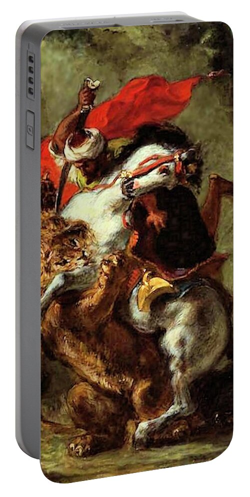 Arab Portable Battery Charger featuring the painting Arab Horseman Attacked by a Lion by Eugene Delacroix