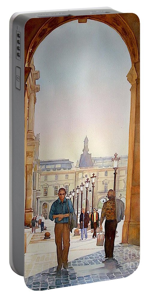 Aquarelle Portable Battery Charger featuring the painting Arcades du Louvre - Paris - France by Francoise Chauray