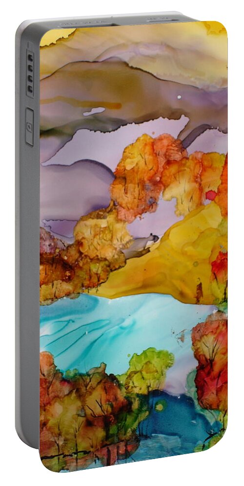 Fall Portable Battery Charger featuring the mixed media Arcadia by Susan Kubes