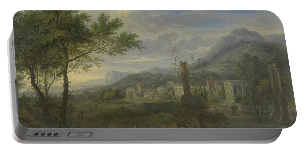 18th Century Art Portable Battery Charger featuring the painting Arcadian Landscape with Fishermen by Jan van Huysum