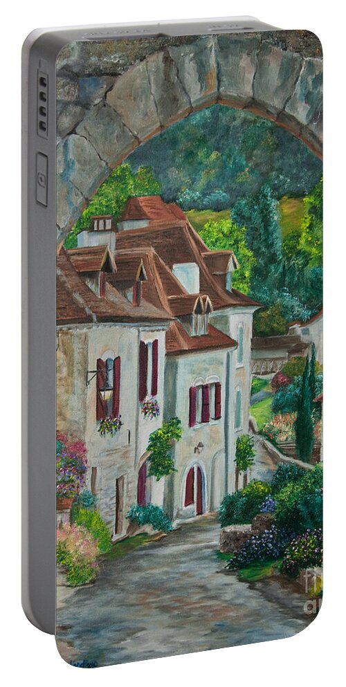 St. Cirq In Lapopie France Portable Battery Charger featuring the painting Arch Of Saint-Cirq-Lapopie by Charlotte Blanchard