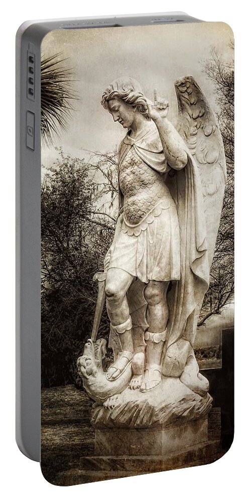 Archangel Portable Battery Charger featuring the photograph Archangel Michael Slaying Dragon by Melissa Bittinger