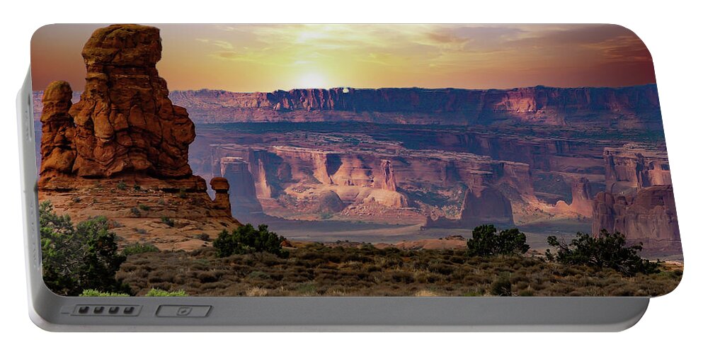 Sunset Portable Battery Charger featuring the photograph Arches National Park Canyon by G Lamar Yancy