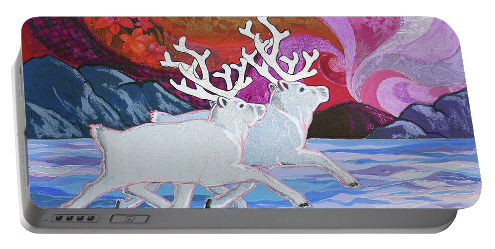Caribou Portable Battery Charger featuring the painting Arctic Prance by Ande Hall