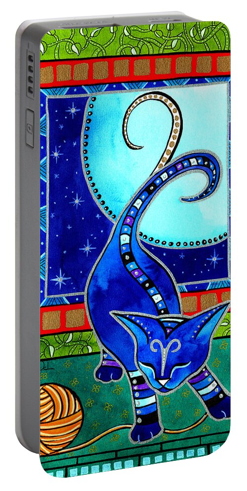 Cat Portable Battery Charger featuring the painting Aries Cat Zodiac by Dora Hathazi Mendes