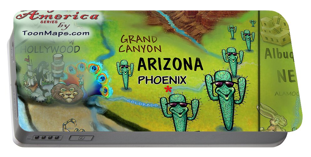 Arizona Portable Battery Charger featuring the digital art Arizona Fun Map by Kevin Middleton