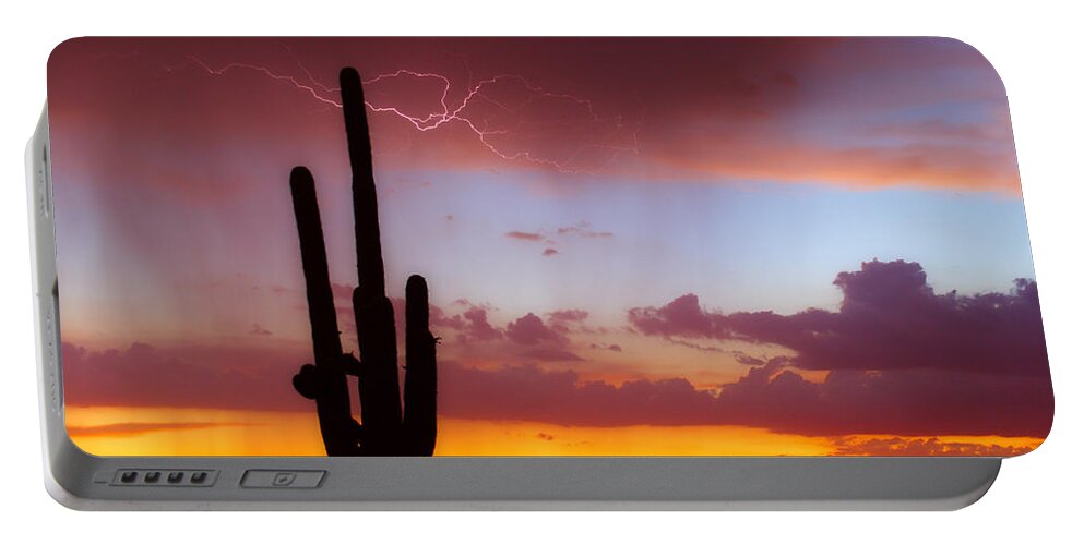 Arizona Portable Battery Charger featuring the photograph Arizona Lightning Sunset by James BO Insogna