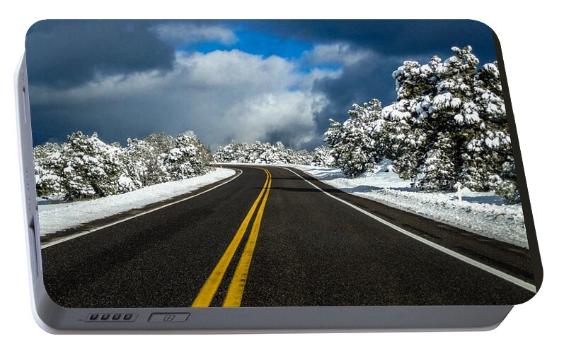  Portable Battery Charger featuring the photograph Arizona Snow Road by Gregory Daley MPSA