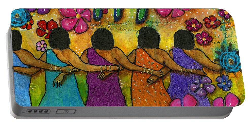 Collage Art Portable Battery Charger featuring the mixed media Arm in Arm - The Strongest Chain by Angela L Walker