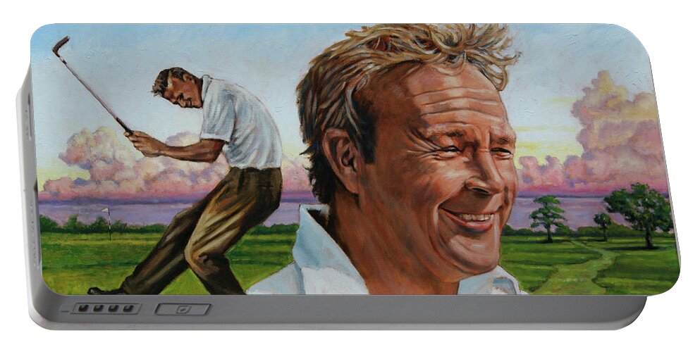 Arnold Palmer Portable Battery Charger featuring the painting Arnold Palmer by John Lautermilch