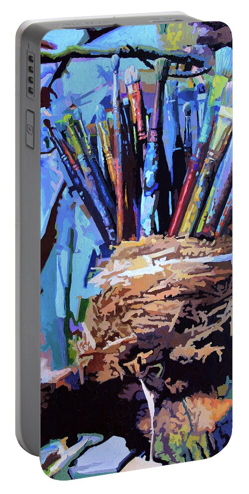 Robin Nest Portable Battery Charger featuring the painting Art In A Nest by John Lautermilch