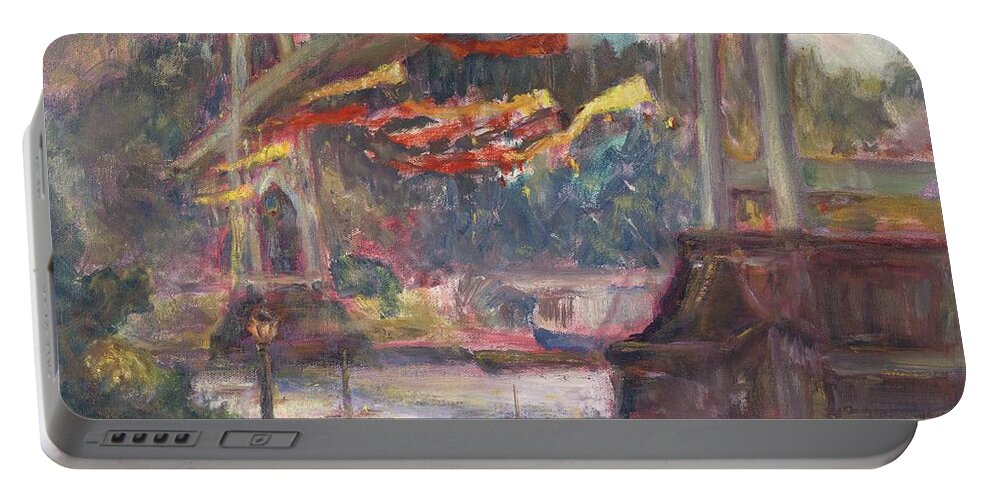 Quin Sweetman Portable Battery Charger featuring the painting Artful Activism, St Johns Bridge, Original Contemporary Impressionist Oil Painting by Quin Sweetman