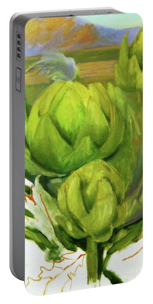 Farming Portable Battery Charger featuring the painting Artichoke unfinished by Maria Hunt