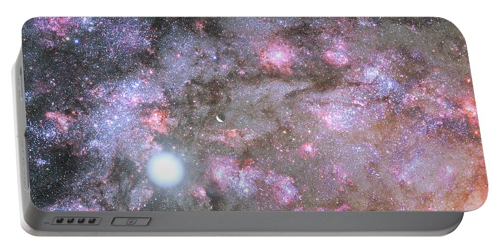 Illustration Portable Battery Charger featuring the digital art Artist's View of a Dense Galaxy Core Forming by Eric Glaser
