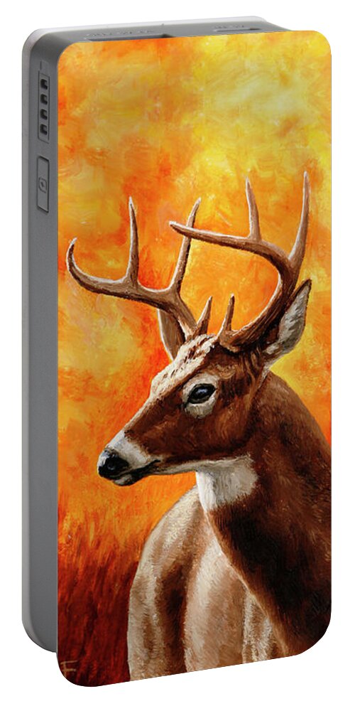Deer Portable Battery Charger featuring the painting Whitetail Buck Portrait by Crista Forest