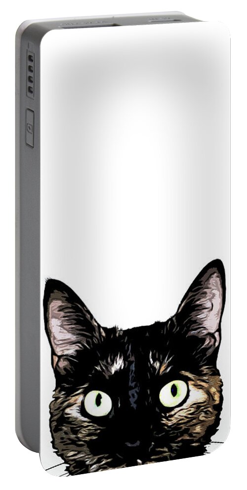 Cat Portable Battery Charger featuring the mixed media Peeking Cat by Nicklas Gustafsson