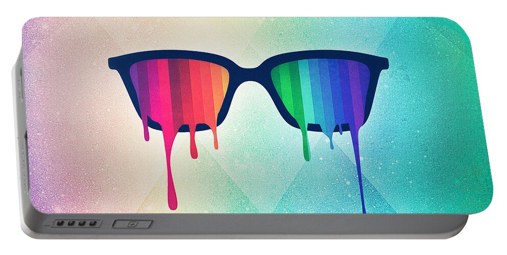 Nerd Portable Battery Charger featuring the digital art Love Wins Rainbow - Spectrum Pride Hipster Nerd Glasses by Philipp Rietz