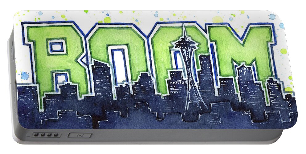 Seattle Portable Battery Charger featuring the painting Seattle 12th Man Legion of Boom Painting by Olga Shvartsur