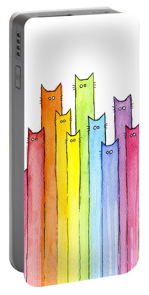 Watercolor Portable Battery Charger featuring the painting Rainbow of Cats by Olga Shvartsur