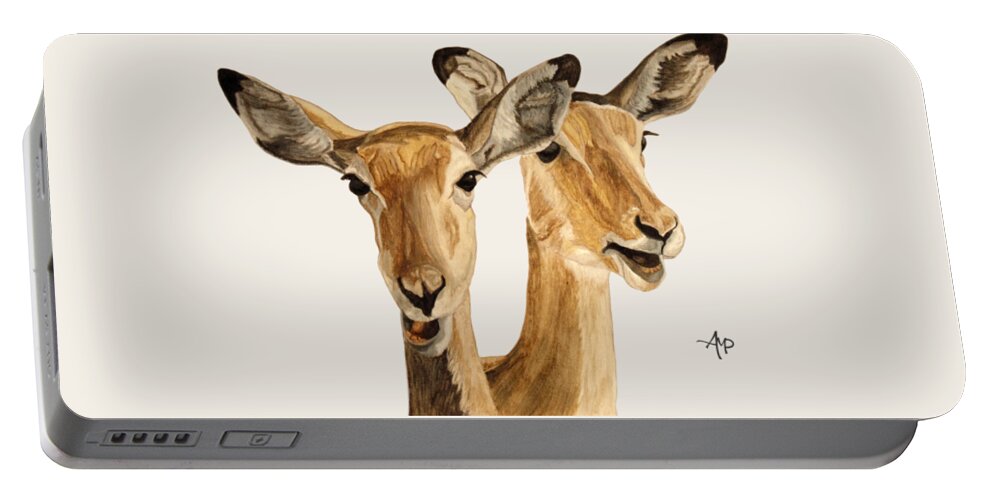 Impala Portable Battery Charger featuring the painting Impalas by Angeles M Pomata