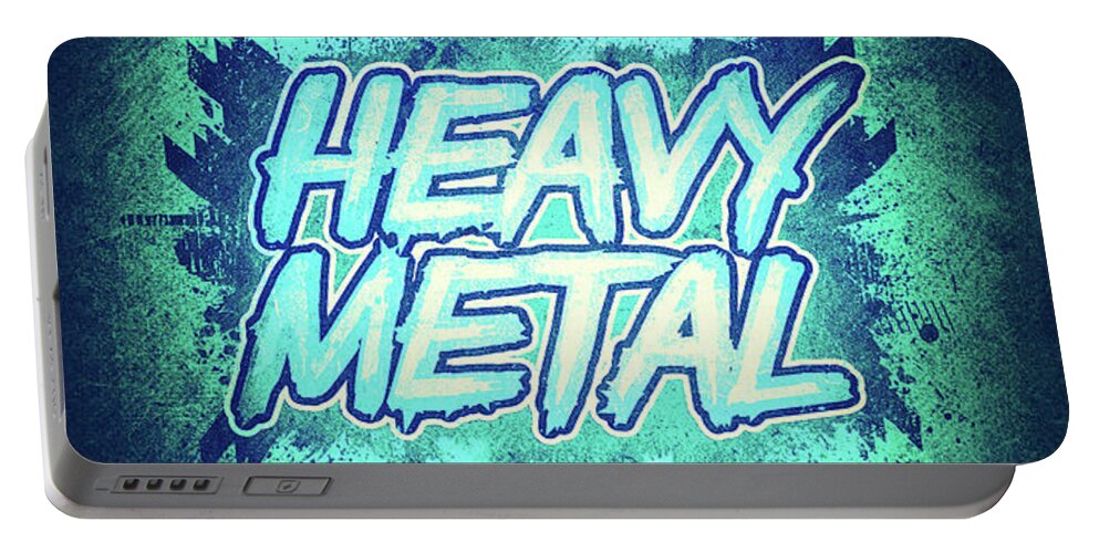 Hardcore Splatter Nice Typography. Heavy Metal Head Bang Cloth ! A Must Have For All Black Portable Battery Charger featuring the digital art HEAVY METAL Green Splatter Typo Design by Philipp Rietz