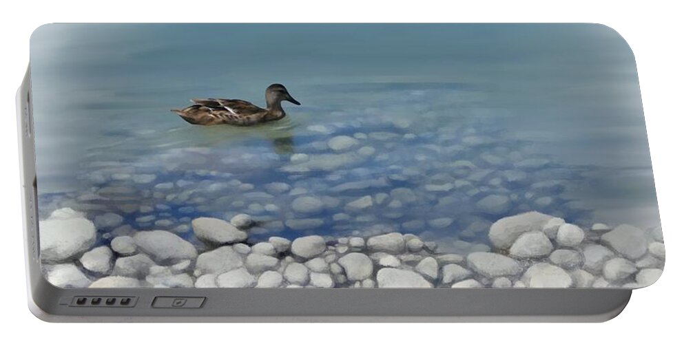 Duck Portable Battery Charger featuring the painting Clear water by Ivana Westin