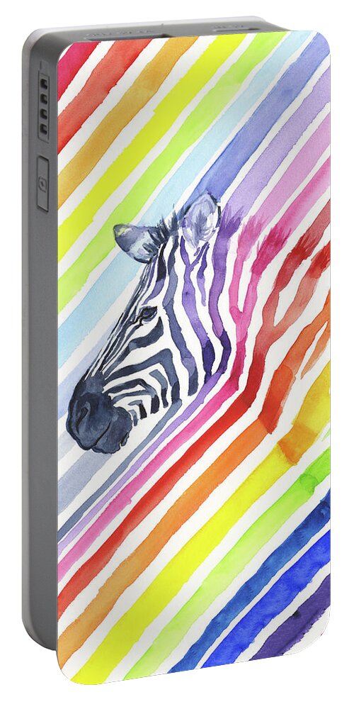 Rainbow Portable Battery Charger featuring the painting Rainbow Zebra Pattern by Olga Shvartsur