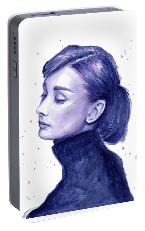 Watercolor Portable Battery Charger featuring the painting Audrey Hepburn Portrait #3 by Olga Shvartsur