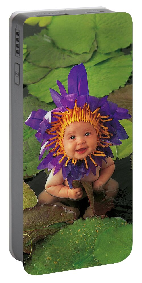 Flower Portable Battery Charger featuring the photograph Tayla as a Waterlily by Anne Geddes