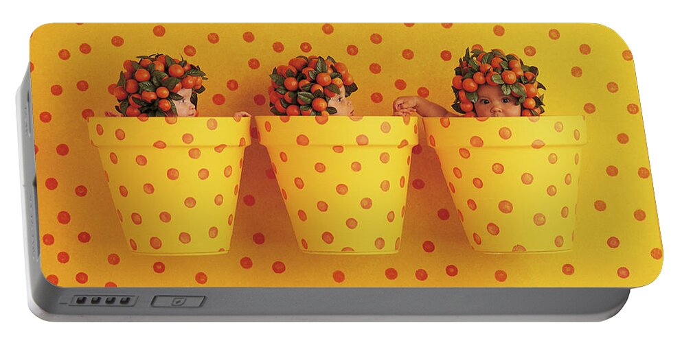 Orange Portable Battery Charger featuring the photograph Spotted Pots by Anne Geddes
