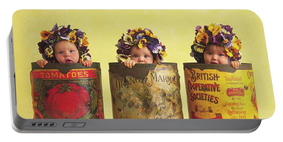 Pansy Portable Battery Charger featuring the photograph Pansy Tins by Anne Geddes