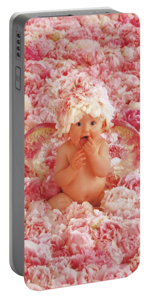 Angel Portable Battery Charger featuring the photograph Peony Angel by Anne Geddes