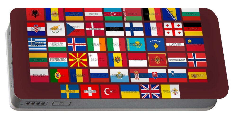 Europe Portable Battery Charger featuring the digital art Flags of Europe Words 2 by Roy Pedersen